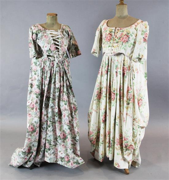 Two cotton chintz floral 19th century style dresses